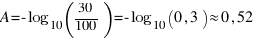 A = -log_{10}(30/100) = -log_{10}(0,3) \approx 0,52