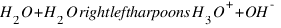 H_2O + H_2O \rightleftharpoons H_3O^+ + OH^-