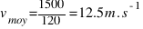 v_{moy} = 1500 / 120 = 12.5 m.s^{-1}