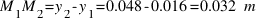 M_{1}M_{2} = y_{2} - y_{1} = 0.048 - 0.016 = 0.032~m