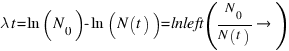 \lambda t = \ln(N_0) - \ln(N(t)) = \ln\left({N_0}/{N(t)}\right)