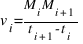 v_{i} = {M_{i}M_{i+1}} / {t_{i+1} - t_{i}}