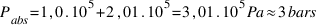 P_{abs} = 1,0 . 10^5 + 2,01 . 10^5 = 3,01 . 10^5 Pa approx 3 bars