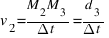 v_{2} = {M_{2}M_{3}}/{Delta{t}} = d_{3}/{Delta{t}}