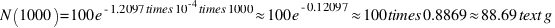 N(1000) = 100 e^{-1.2097 \times 10^{-4} \times 1000} \approx 100 e^{-0.12097} \approx 100 \times 0.8869 \approx 88.69 \text{ g}