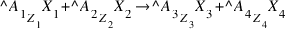 {^{A_1}_{Z_1} X_1} + {^{A_2}_{Z_2} X_2} right {^{A_3}_{Z_3} X_3} + {^{A_4}_{Z_4} X_4}